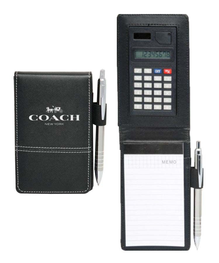 Leatherette Journal Notepad With Calculator and Pen Holder - 5.5 x 3.5 in